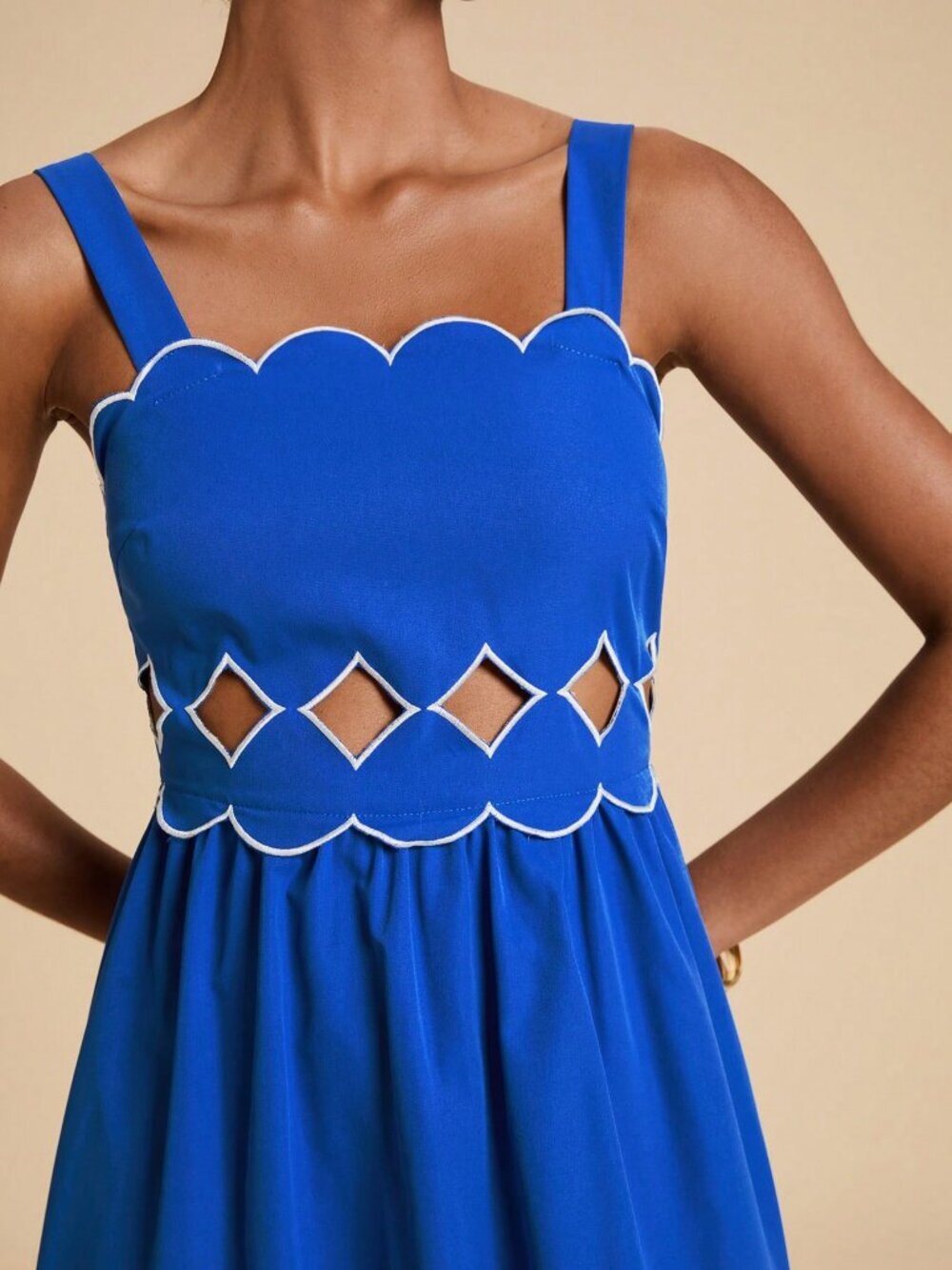 Blue Boho Women's Sleeveless Embroidered Waist Long Dress - Picture 3 of 7